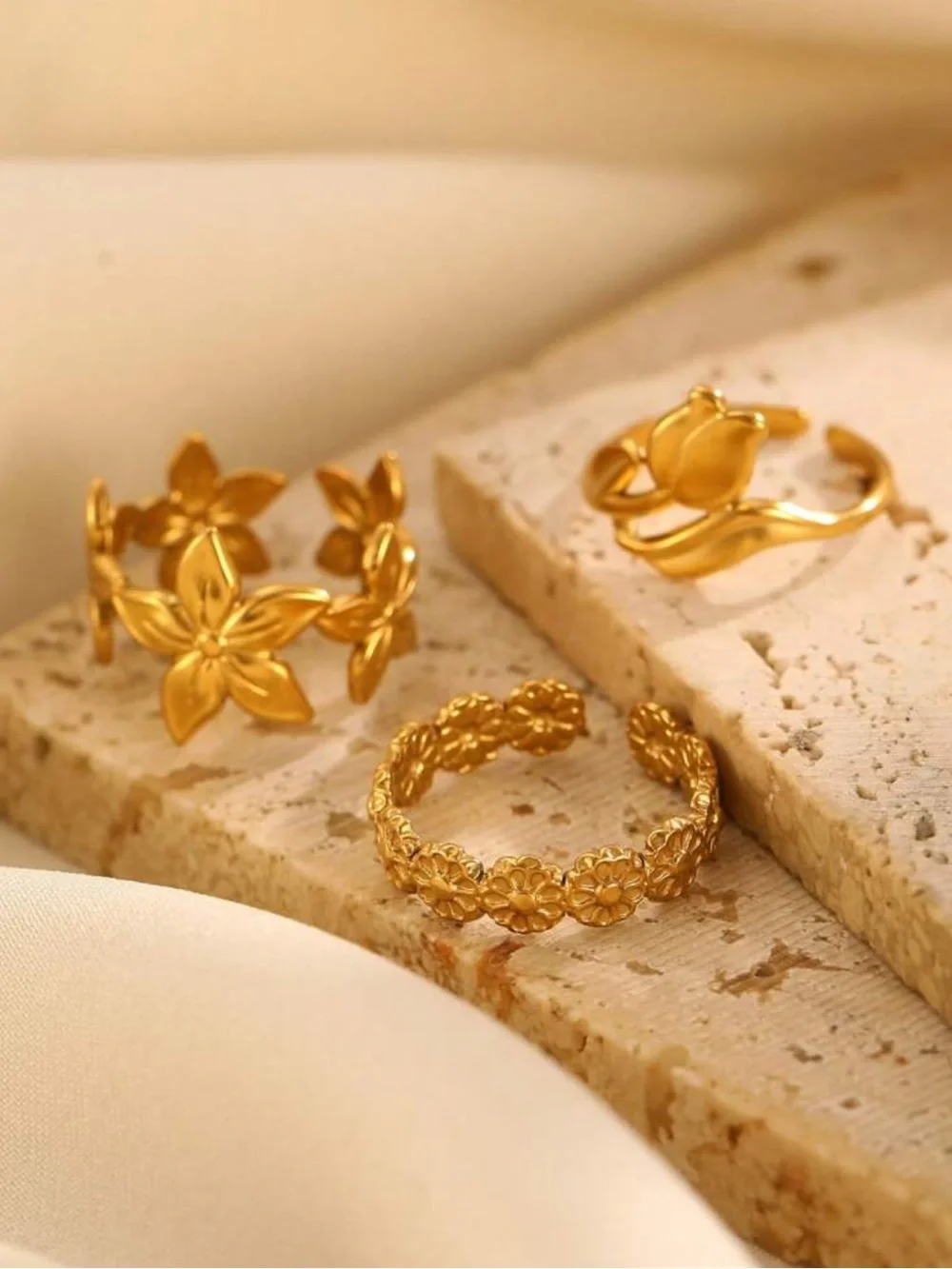 Gold Floral Stackable Rings #2552 - Picture 3 of 5